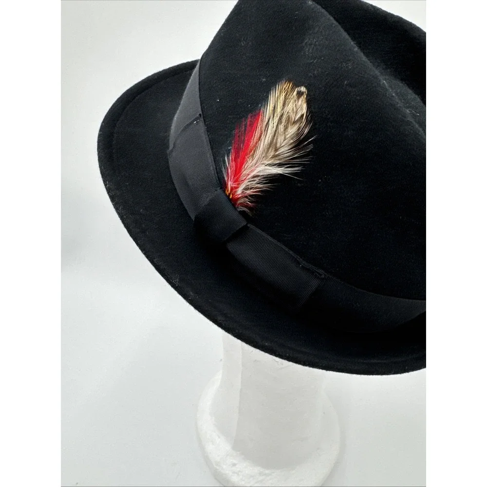 Lite Felt Black Wool Fedora‎ Hat Medium Packable Water Repellent Made in USA